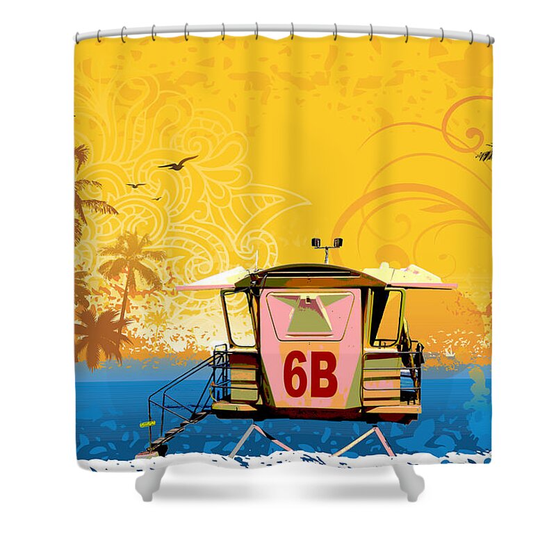 Wright Shower Curtain featuring the digital art Hawaiian Lifeguard Station by Paulette B Wright
