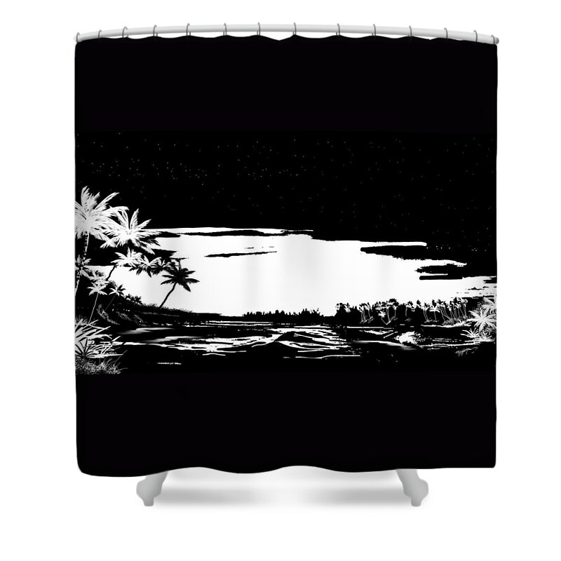 Black And White Print Shower Curtain featuring the digital art Hawaiian night by Anthony Fishburne