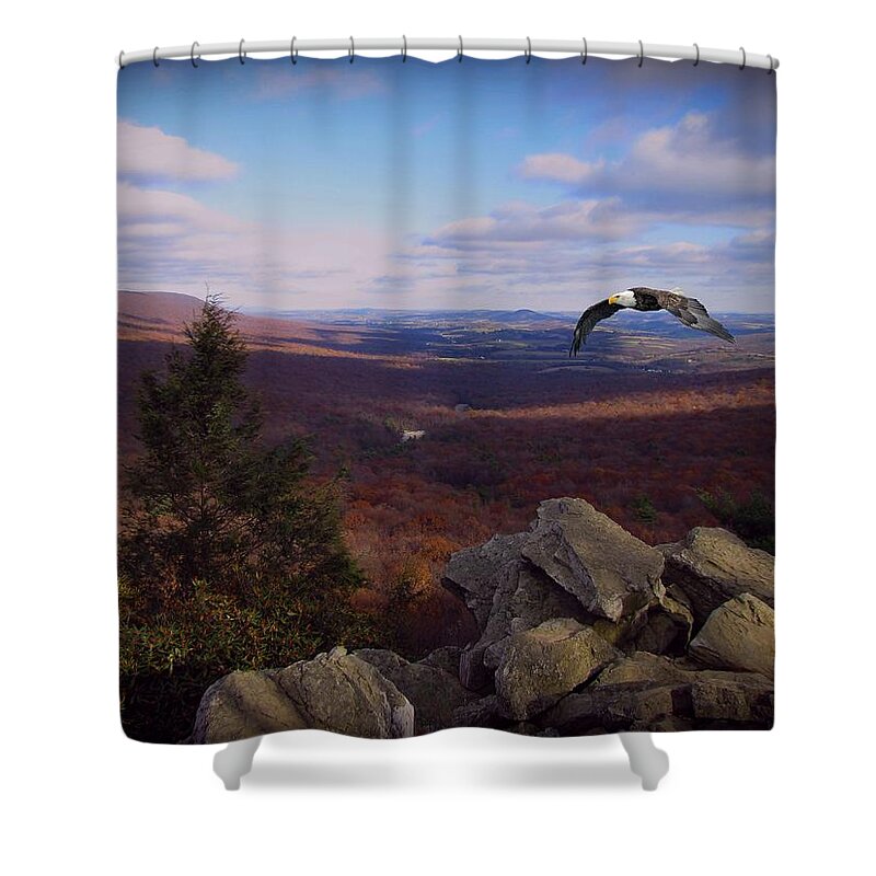 Hawk Mountain Shower Curtain featuring the photograph Hawk Mountain Sanctuary W Eagle by David Dehner