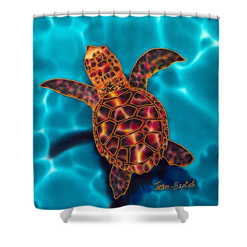 Sea Turtle Shower Curtain featuring the painting Hawksbill Hatchling by Daniel Jean-Baptiste