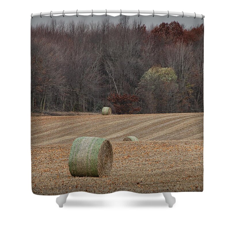 Art Shower Curtain featuring the photograph Hay Bales in Autumn by Randall Nyhof