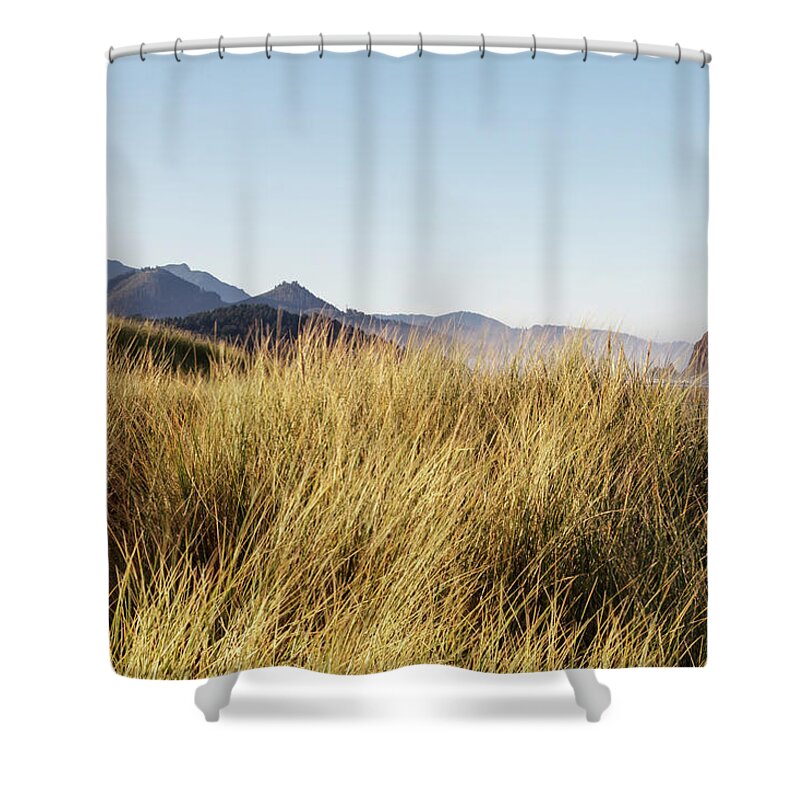 Scenics Shower Curtain featuring the photograph Haystack Rock Seen From Dunes by Sawaya Photography
