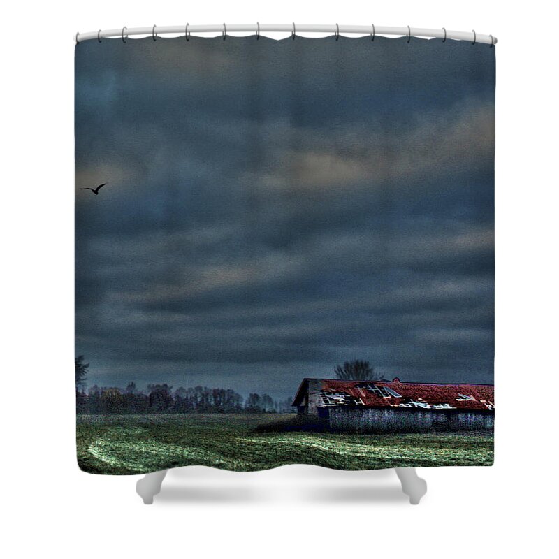 Hdr Print Shower Curtain featuring the photograph HDR Print Red Tattered Barn by Lesa Fine
