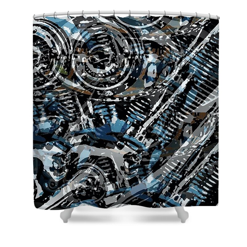 Blue Shower Curtain featuring the digital art Abstract V-Twin by David Manlove