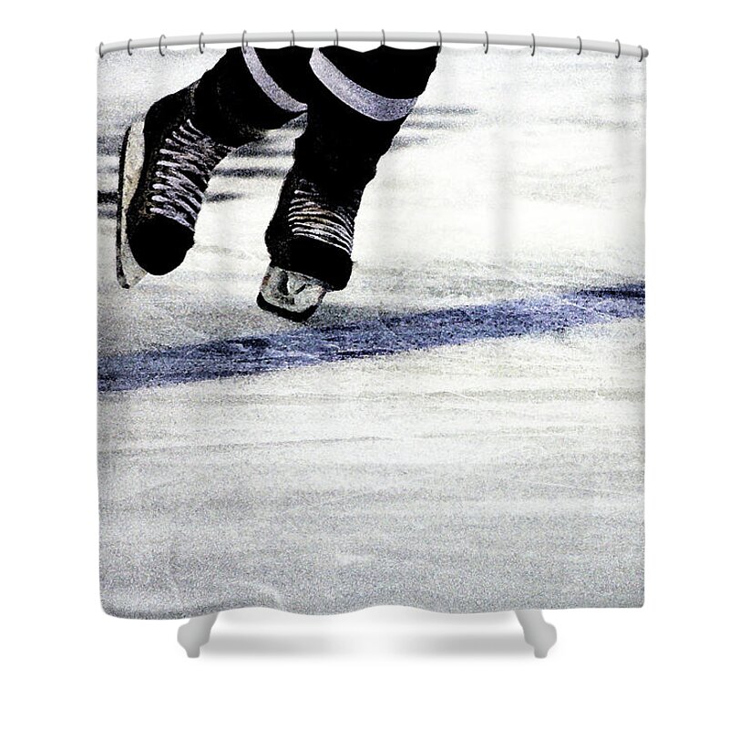 Hockey Shower Curtain featuring the photograph He Skates by Karol Livote
