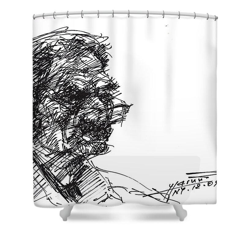  Shower Curtain featuring the drawing Head by Ylli Haruni