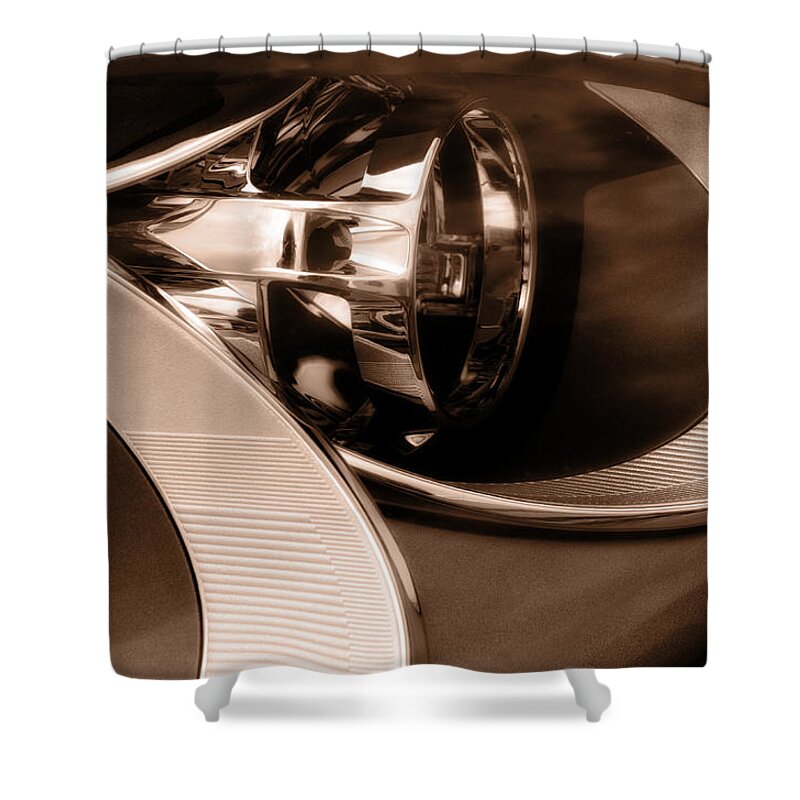 Headlamps - Curves And Chrome Shower Curtain featuring the photograph Headlamps - Curves and Chrome by Mary Machare