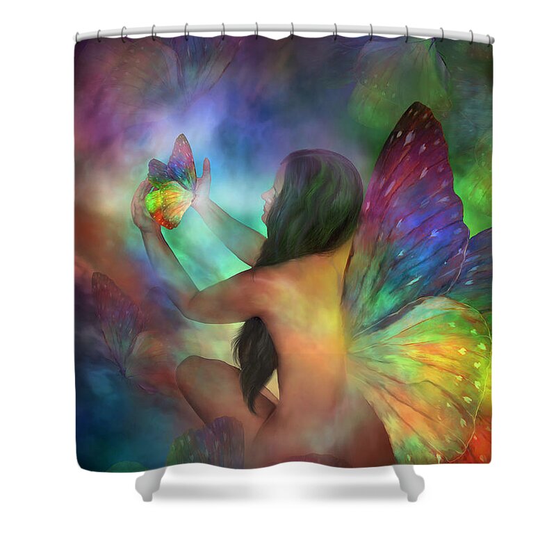 Healing Shower Curtain featuring the mixed media Healing Transformation by Carol Cavalaris