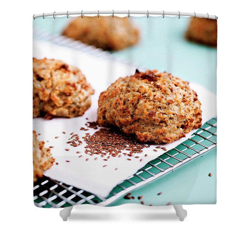 Copenhagen Shower Curtain featuring the photograph Health Cakes With Flax Seeds by Line Klein