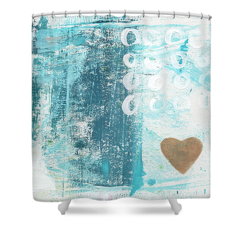 Abstract Art Shower Curtain featuring the painting Heart in the Sand- abstract art by Linda Woods