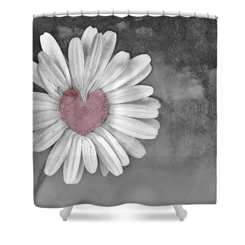 Heart Of A Daisy Shower Curtain featuring the photograph Heart Of A Daisy by Linda Sannuti