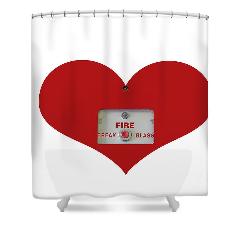 Fire Shower Curtain featuring the photograph Heart symbol with emergency button by Geet Anjali