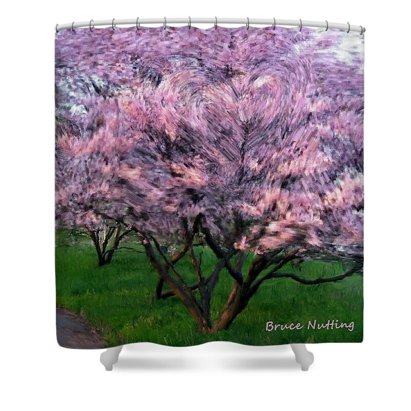 Tree Shower Curtain featuring the painting Heartfelt Cherry Blossoms by Bruce Nutting