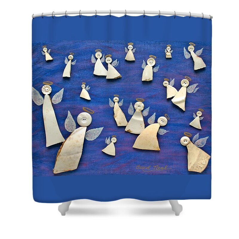 Angel Shower Curtain featuring the mixed media Heavenly Host by Carol Neal