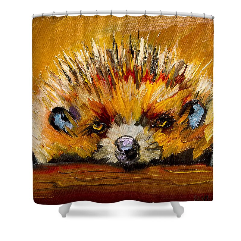 Woodland Creatures Shower Curtain featuring the painting Hedgehog Fun by Diane Whitehead
