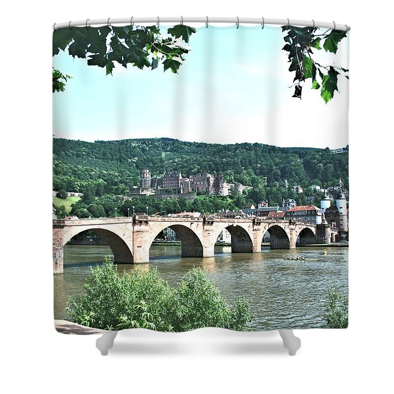 4122 Shower Curtain featuring the photograph Heidelberg Schloss overlooking the Neckar by Gordon Elwell