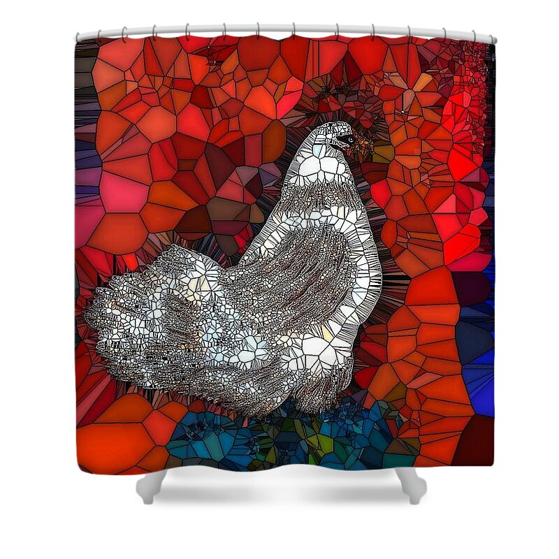 Hen Shower Curtain featuring the painting Hen Watch I by Saundra Myles