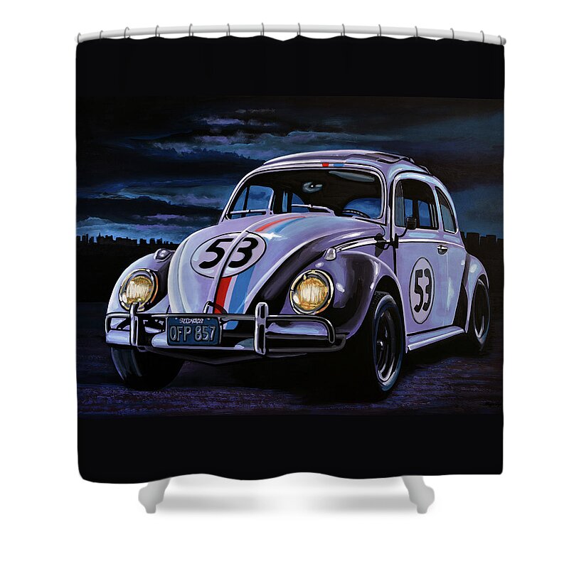 Herbie Shower Curtain featuring the painting Herbie The Love Bug Painting by Paul Meijering