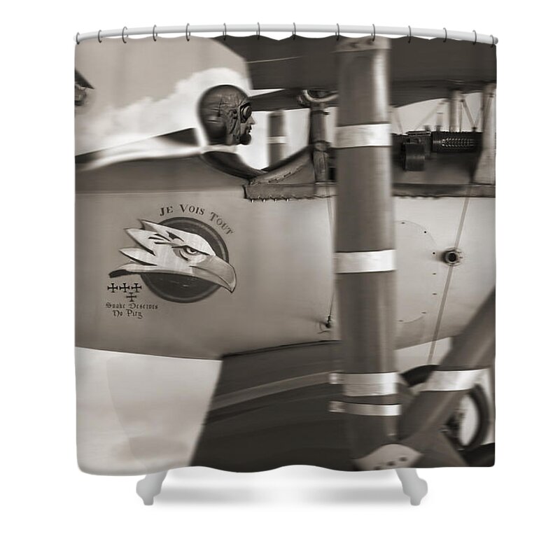 Biplane Shower Curtain featuring the photograph Here Comes Trouble 4 by Mike McGlothlen