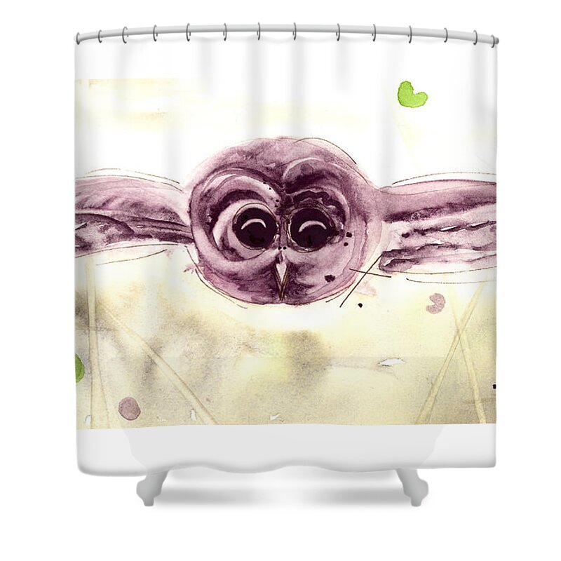 Owl Shower Curtain featuring the painting Here I Come by Dawn Derman