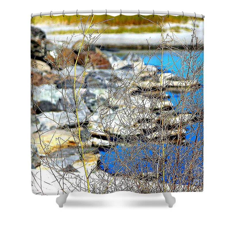 Hereford Shower Curtain featuring the photograph Hereford Inlet Rock Formations by Pamela Hyde Wilson