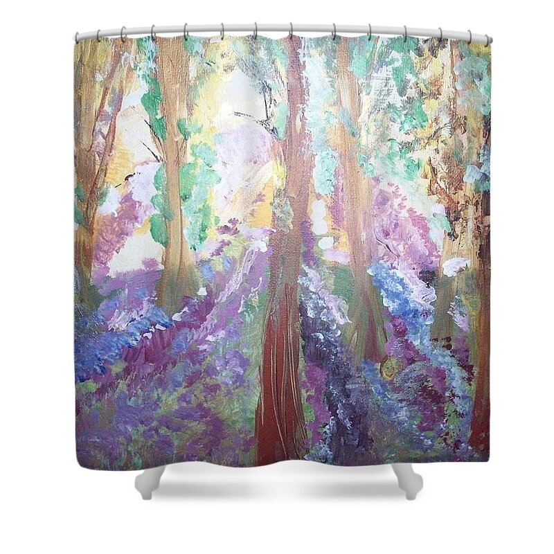 Trees Shower Curtain featuring the painting Hidden Forest Fairies by Judith Desrosiers