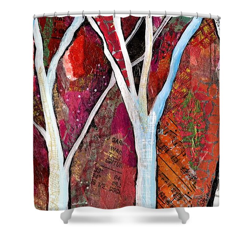 Tree Shower Curtain featuring the painting Hidden Forest I by Shadia Derbyshire