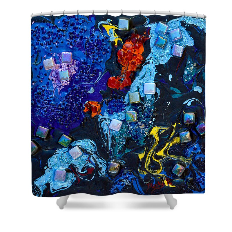 Bold Abstract Shower Curtain featuring the mixed media Hidden Gems by Donna Blackhall