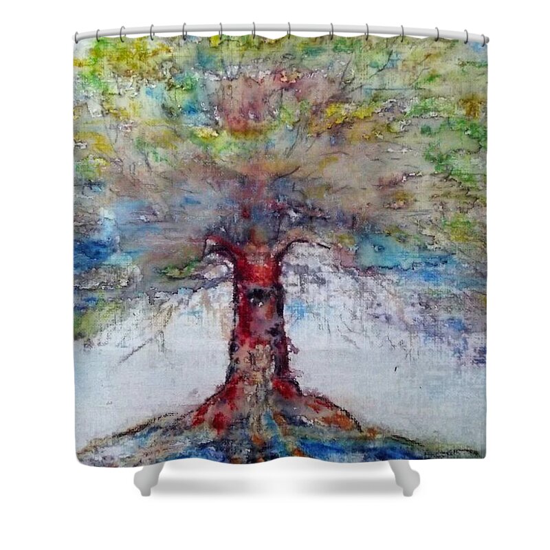 Oak Tree Shower Curtain featuring the painting Listening Tree by Cara Frafjord