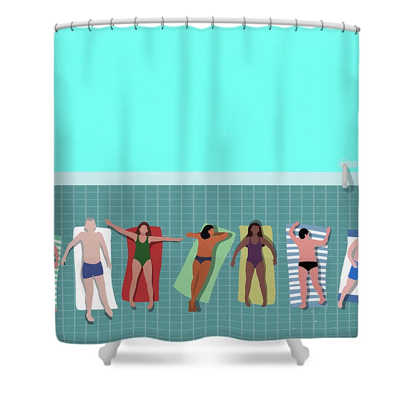 Shadow Shower Curtain featuring the digital art High Angle View Of People Relaxing At by Malte Mueller