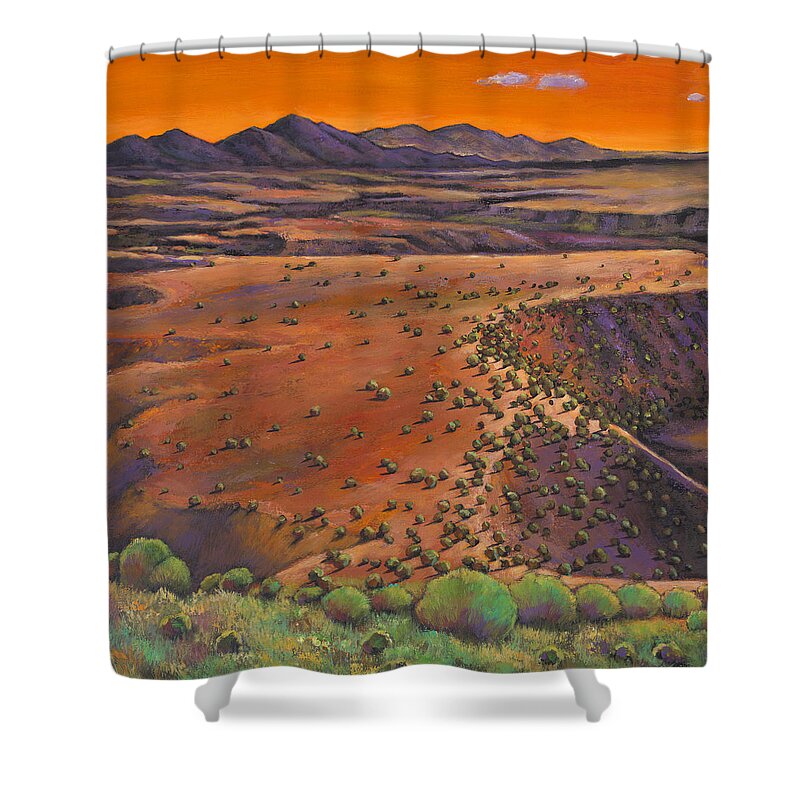 New Mexico Shower Curtain featuring the painting High Desert Evening by Johnathan Harris