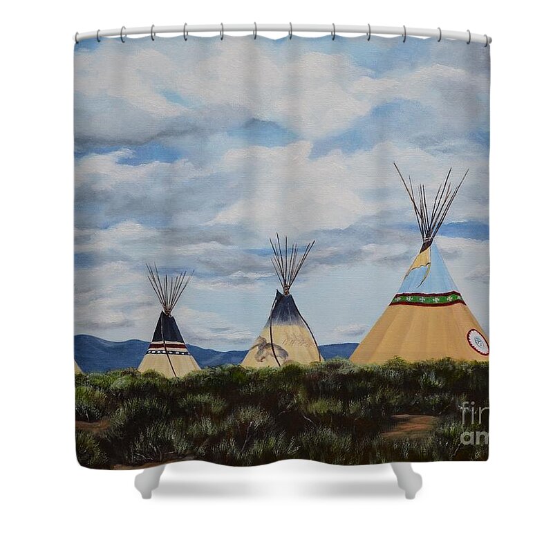 High Desert Shower Curtain featuring the painting High Desert Quad by Mary Rogers