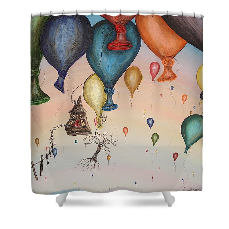 Sky Shower Curtain featuring the painting High in the sky by Krystyna Spink