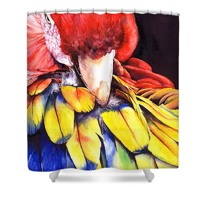 Parrot Shower Curtain featuring the painting High Maintenance by Peter Williams