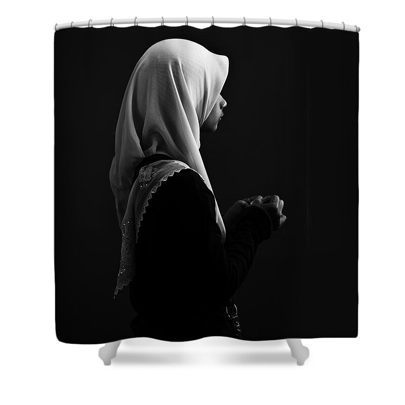 Young Woman Shower Curtain featuring the photograph Hijab profile by Sheila Smart Fine Art Photography