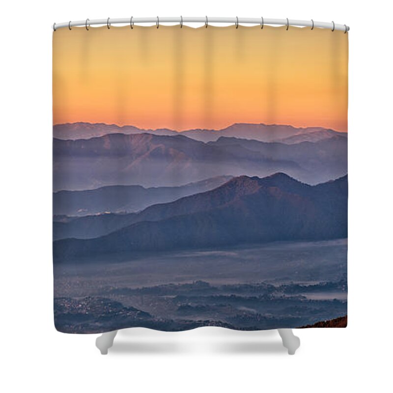 Fog Shower Curtain featuring the photograph Himalayan mountains by U Schade