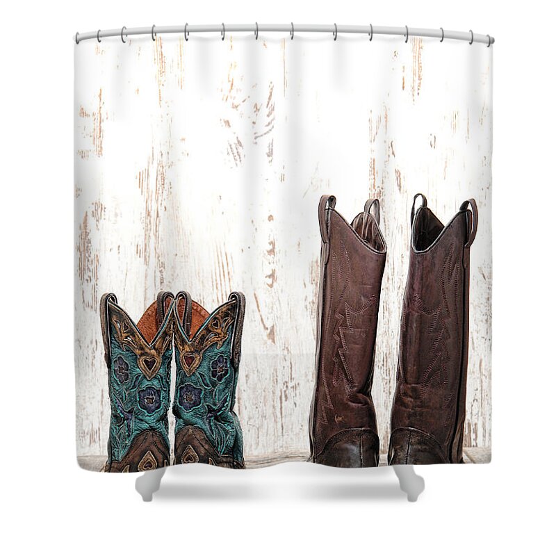 Cowboy Shower Curtain featuring the photograph His and Hers by Olivier Le Queinec