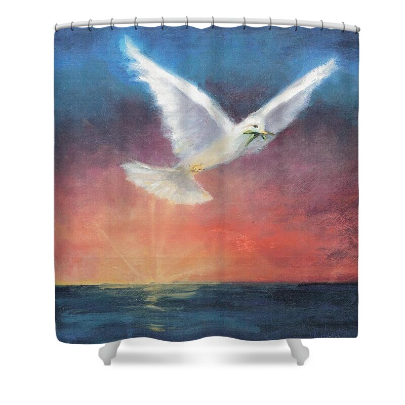 Spiritual Shower Curtain featuring the painting The Wings of Peace by Maria Hunt