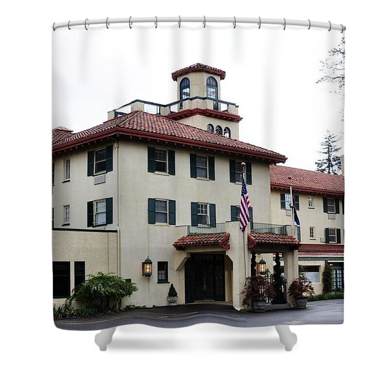 Hood River Shower Curtain featuring the photograph Historic Columbia Gorge Hotel by Image Takers Photography LLC - Laura Morgan