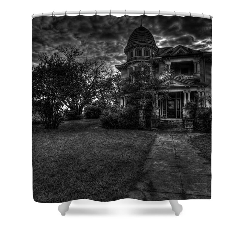 Fort Worth Home Shower Curtain featuring the photograph Black and White Historic Fort Worth Home by Jonathan Davison