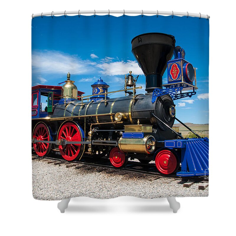 Historic Shower Curtain featuring the photograph Historic Jupiter Steam Locomotive - Promontory Point by Gary Whitton