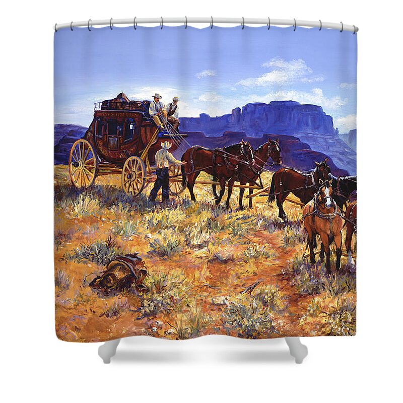 Stagecoach Shower Curtain featuring the painting Hitchin by Page Holland