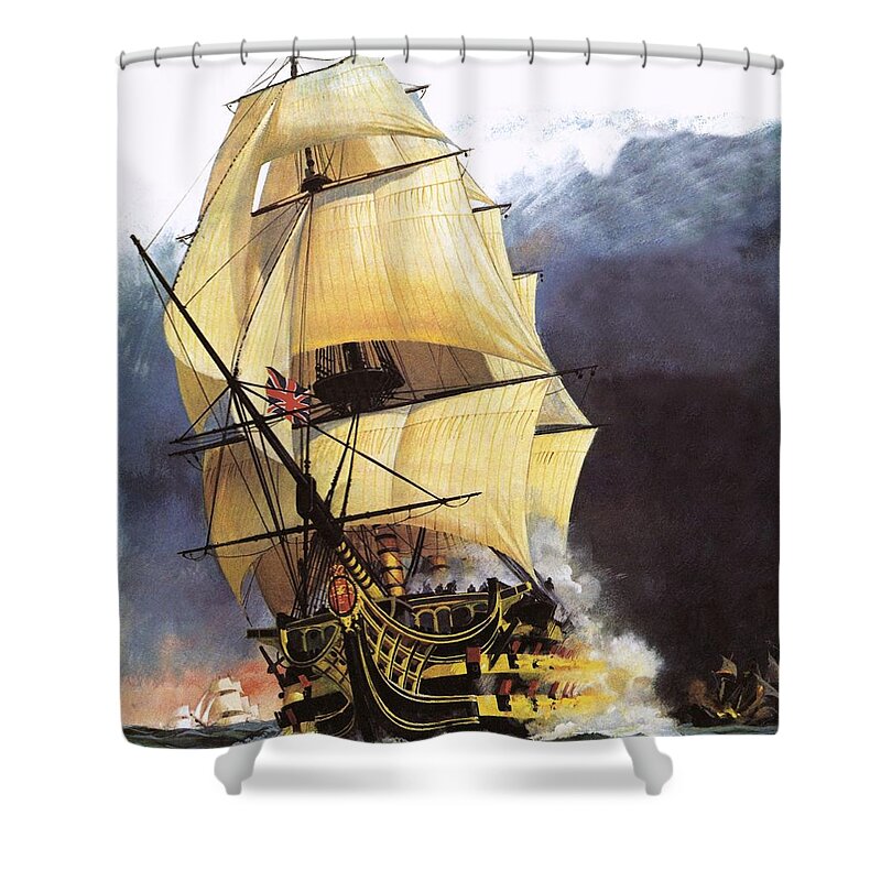 Hms Victory Shower Curtain featuring the painting Hms Victory by Andrew Howat