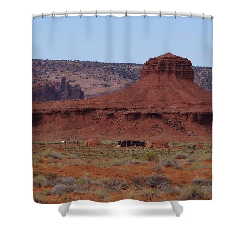 Navajo Shower Curtain featuring the photograph Hogans by Keith Stokes
