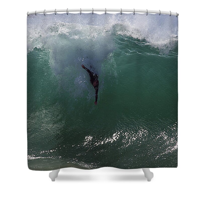 Big Surf Shower Curtain featuring the photograph Hold Your Breath by Joe Schofield