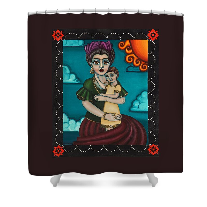 Folk Art Shower Curtain featuring the painting Holding Diegito by Victoria De Almeida