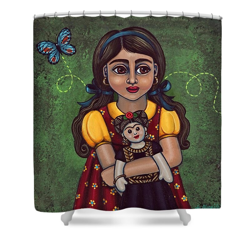 Frida Shower Curtain featuring the painting Holding Frida by Victoria De Almeida