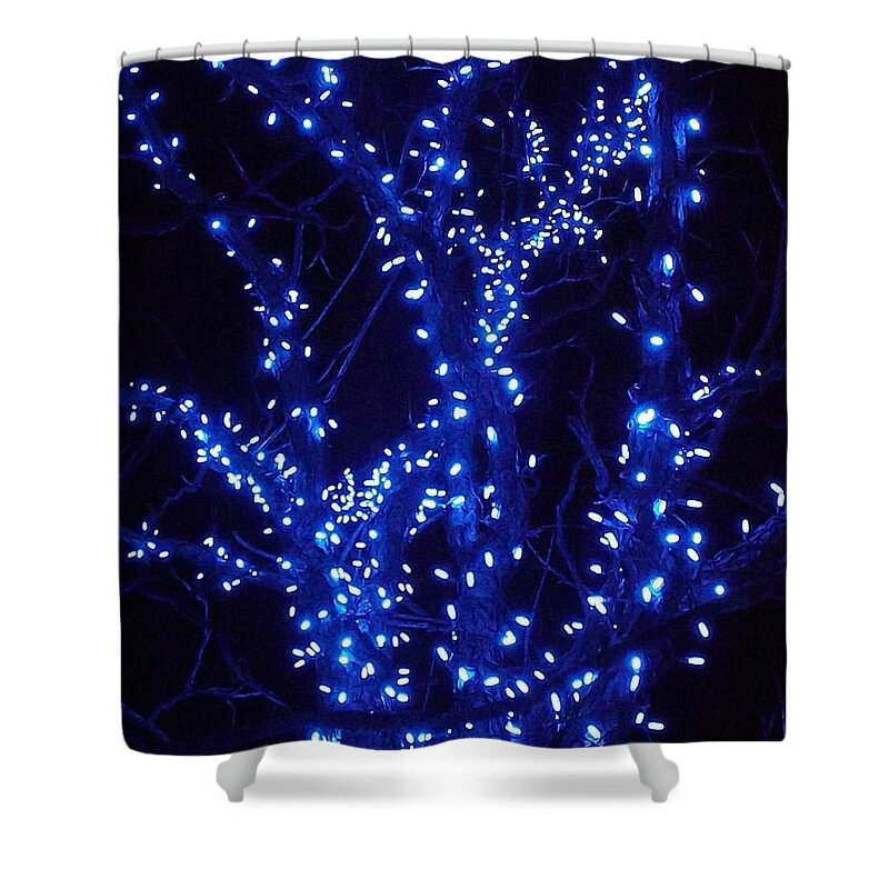 Holiday Cards Shower Curtain featuring the photograph Holiday Glow Blue by Darren Robinson