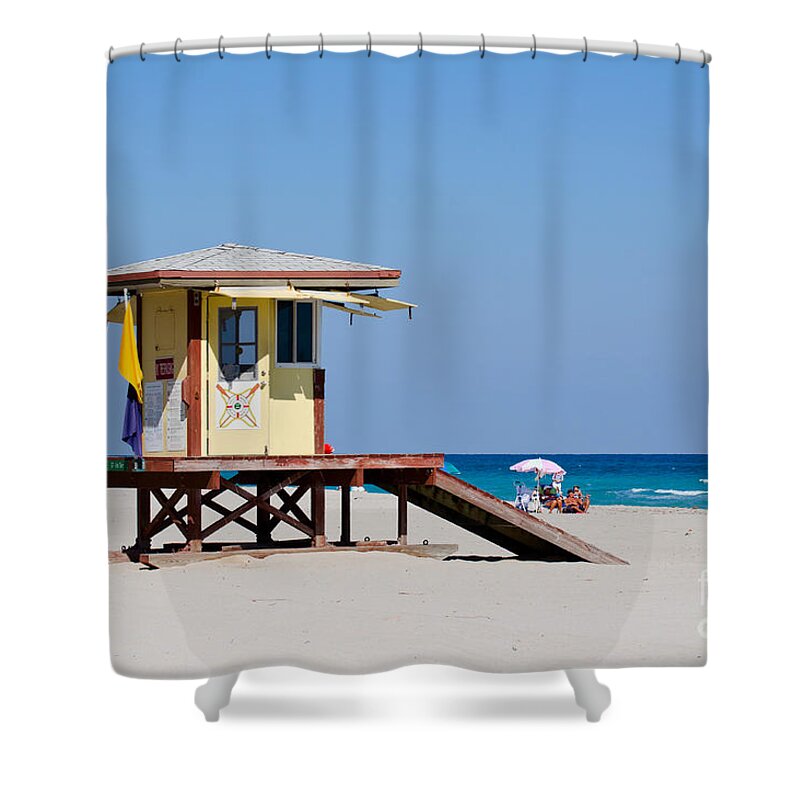 Lifeguard Shower Curtain featuring the photograph Hollywood Beach Lifeguard Station by Les Palenik