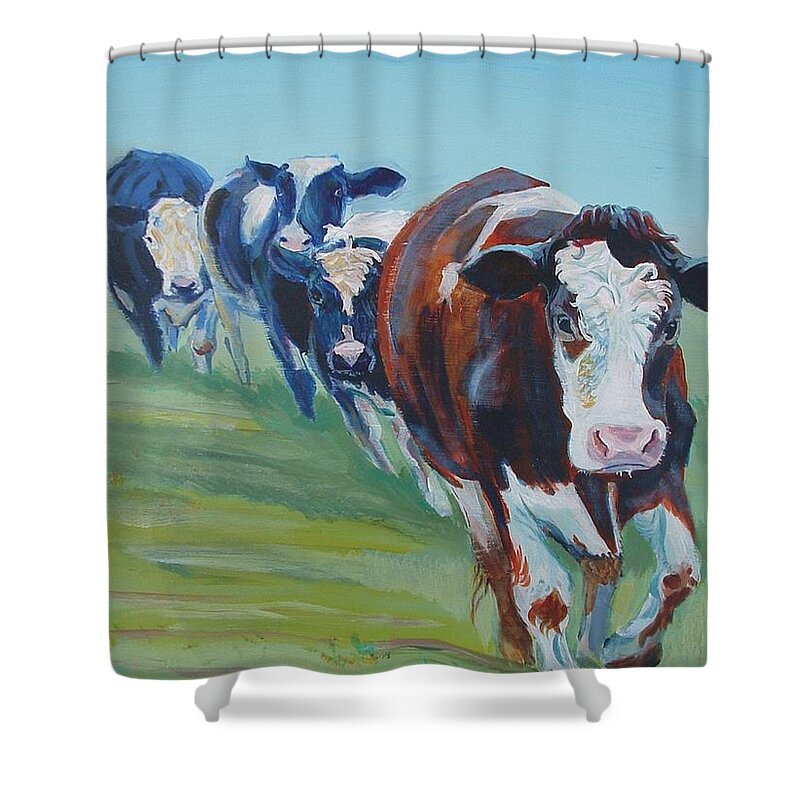 Cow Shower Curtain featuring the painting Holstein Friesian Cows by Mike Jory